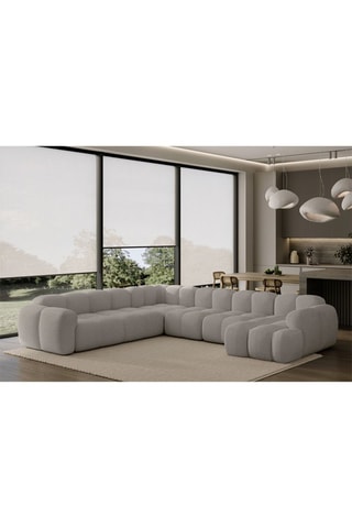 Canapé d’angle gauche panoramique modulaire Cloud - Gris clair - 8 places - En polyester