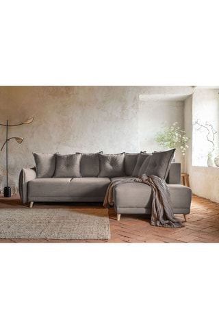 Canapé d’angle droit convertible Lazy Lukka - Gris - 6 places - Toucher velours