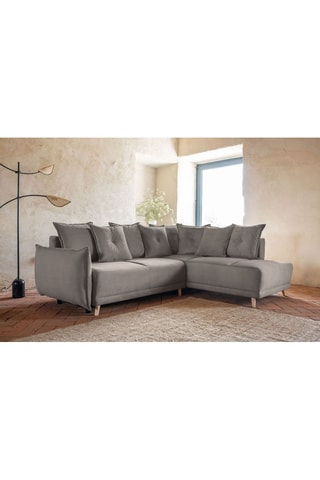 Canapé d’angle droit convertible Lazy Lukka - Gris - 6 places - Toucher velours