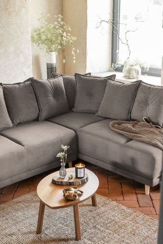 Canapé d’angle droit convertible Lazy Lukka - Gris - 6 places - Toucher velours