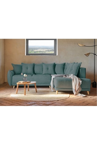 Canapé d’angle droit convertible Lazy - Turquoise - 6 places - En polyester