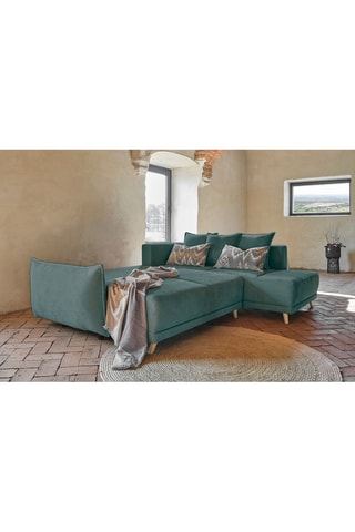 Canapé d’angle droit convertible Lazy - Turquoise - 6 places - En polyester
