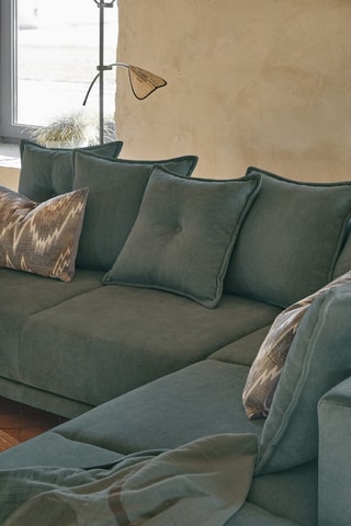 Canapé d’angle droit convertible Lazy - Turquoise - 6 places - En polyester