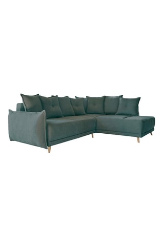 Canapé d’angle droit convertible Lazy - Turquoise - 6 places - En polyester