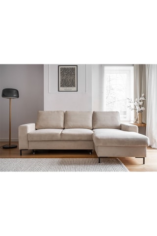 Canapé d’angle droit convertible Lofty Lilly - Beige - 4 places - En polyester toucher velours
