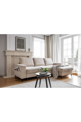 Canapé d’angle droit convertible Lofty Lilly - Beige - 4 places - En polyester toucher velours