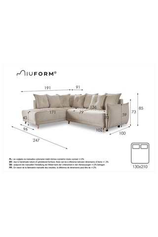 Canapé d’angle gauche convertible Lazy - Beige - 6 places - En polyester