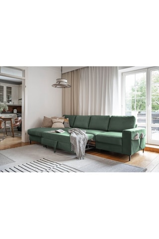 Canapé d’angle gauche convertible Lofty Lilly - Vert émeraude - 5 places -  En polyester toucher velours