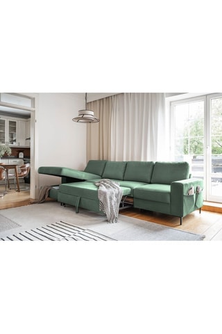 Canapé d’angle gauche convertible Lofty Lilly - Vert émeraude - 5 places -  En polyester toucher velours