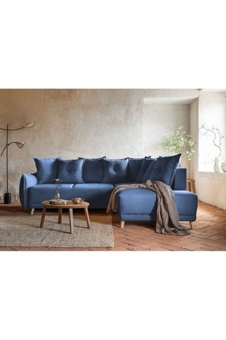 Canapé d’angle droit convertible Lazy Lukka - Bleu marine - 6 places - Toucher velours