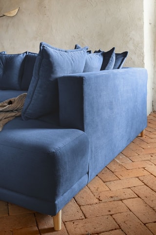 Canapé d’angle droit convertible Lazy Lukka - Bleu marine - 6 places - Toucher velours