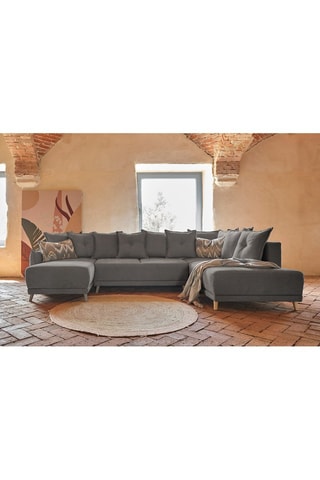 Canapé d’angle droit panoramique convertible Lazy - Gris foncé - 8 places - En polyester antitache