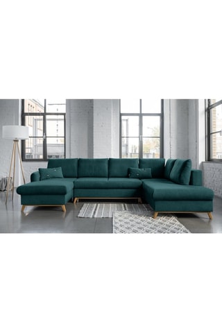 Canapé d’angle droit panoramique convertible Scandic Lagom - Turquoise - 8 places - En polyester