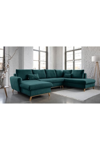 Canapé d’angle droit panoramique convertible Scandic Lagom - Turquoise - 8 places - En polyester