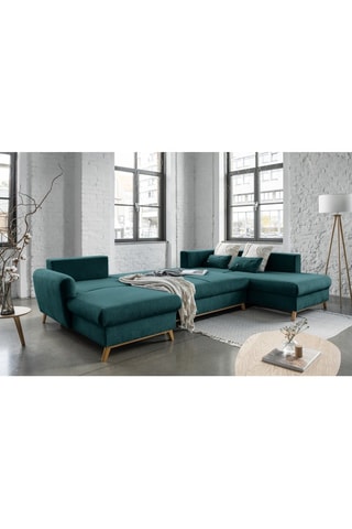 Canapé d’angle droit panoramique convertible Scandic Lagom - Turquoise - 8 places - En polyester
