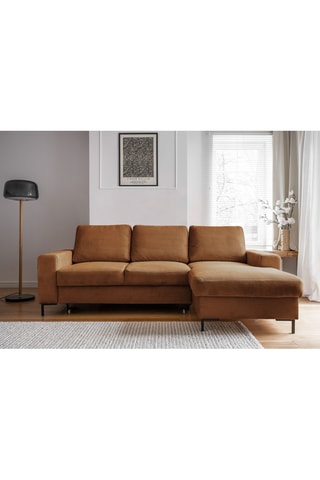 Canapé d'angle droit convertible Lofty Lilly - Marron - 4 places - En polyester