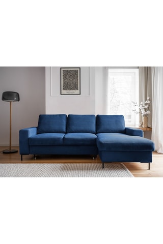 Canapé d'angle droit convertible Lofty Lilly - Bleu - 4 places - En polyester