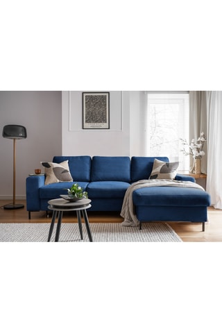 Canapé d'angle droit convertible Lofty Lilly - Bleu - 4 places - En polyester