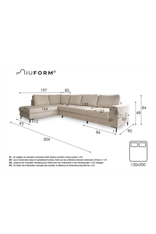 Canapé d'angle droit convertible Lofty Lilly - Gris - 7 places - En polyester