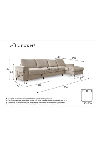 Canapé d'angle droit convertible Lofty Lilly - Gris - 5 places - En polyester