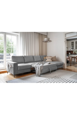 Canapé d'angle droit convertible Lofty Lilly - Gris - 5 places - En polyester