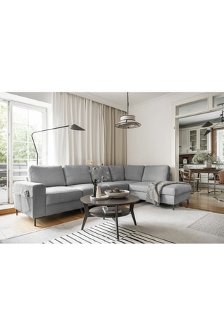 Canapé d'angle droit convertible Lofty Lilly - Gris - 7 places - En polyester