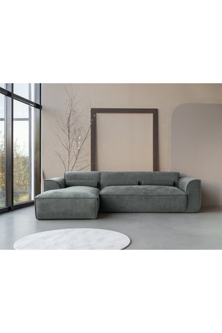 Canapé d'angle gauche Flex Felix - Vert olive - 4 places - En tissu chenille anti-tâche