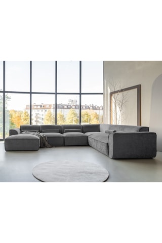 Canapé d'angle droit Flex Felix - Gris - 8 places - En tissu chenille anti-tâche