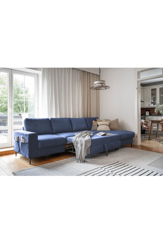 Canapé d'angle droit convertible Lofty Lilly - Bleu - 5 places - En polyester