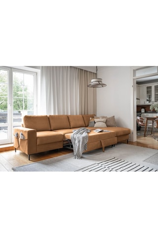 Canapé d'angle droit convertible Lofty Lilly - Marron - 5 places - En poyester