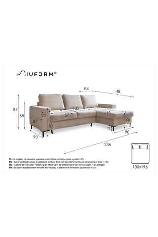 Canapé d'angle droit convertible Lofty Lilly - Anthracite - 4 places - En polyester