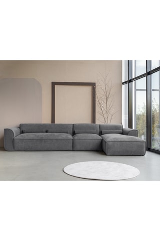 Canapé d'angle droit Flex Felix - Anthracite - 6 places - En tissu chenille anti-tâche