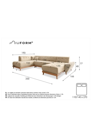 Canapé d'angle droit panoramique convertible Dazzling Daisy - Anthracite - 8 places - En tissu structuré