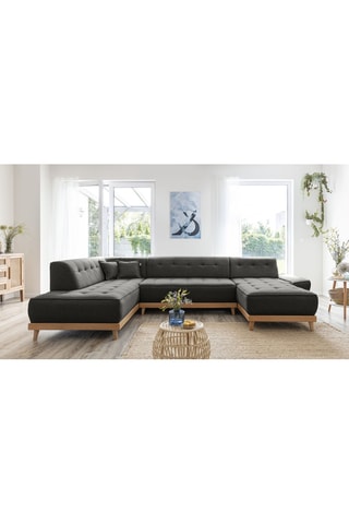 Canapé d'angle droit panoramique convertible Dazzling Daisy - Anthracite - 8 places - En tissu structuré