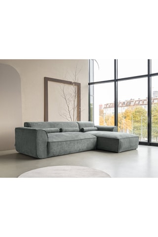 Canapé d'angle droit Flex Felix - Vert olive - 4 places - En tissu chenille anti-tâche