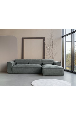 Canapé d'angle droit Flex Felix - Vert olive - 4 places - En tissu chenille anti-tâche