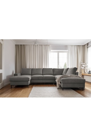 Canapé d'angle droit panoramique convertible - Gris - 8 places - En polyester