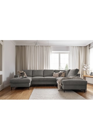 Canapé d'angle droit panoramique convertible - Gris - 8 places - En polyester