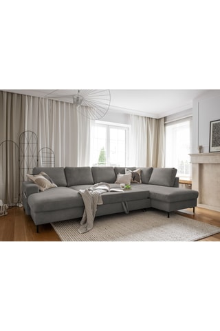 Canapé d'angle droit panoramique convertible - Gris - 8 places - En polyester