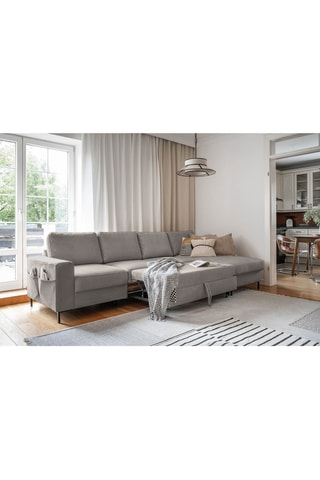 Canapé d'angle droit convertible Lofty Lilly - Taupe - 5 places - En polyester