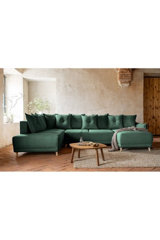 Canapé d’angle gauche panoramique convertible Lazy - Vert bouteille - 8 places - En polyester