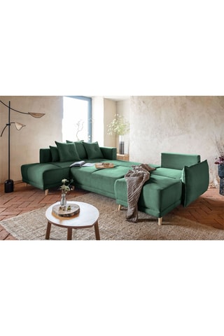 Canapé d’angle gauche panoramique convertible Lazy - Vert bouteille - 8 places - En polyester
