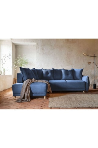 Canapé d’angle gauche convertible Lazy - Bleu marine - 6 places - En polyester