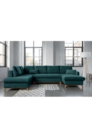 Canapé d’angle gauche panoramique convertible Scandic Lagom - Turquoise - 8 places - En polyester