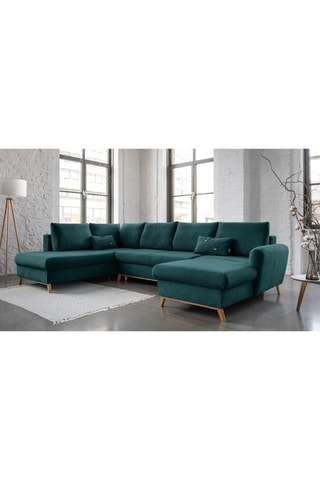 Canapé d’angle gauche panoramique convertible Scandic Lagom - Turquoise - 8 places - En polyester