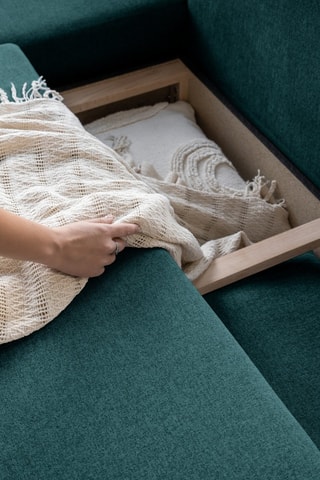 Canapé d’angle gauche panoramique convertible Scandic Lagom - Turquoise - 8 places - En polyester