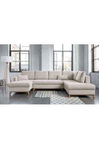 Canapé d’angle droit panoramique convertible Scandic Lagom - Beige - 8 places - En polyester