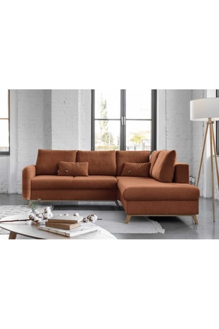 Canapé d’angle droit convertible Scandic Lagom - Rouge brique - 6 places - En polyester