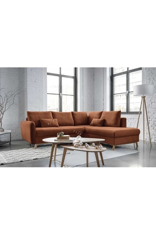 Canapé d’angle droit convertible Scandic Lagom - Rouge brique - 6 places - En polyester