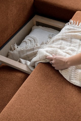 Canapé d’angle droit convertible Scandic Lagom - Rouge brique - 6 places - En polyester